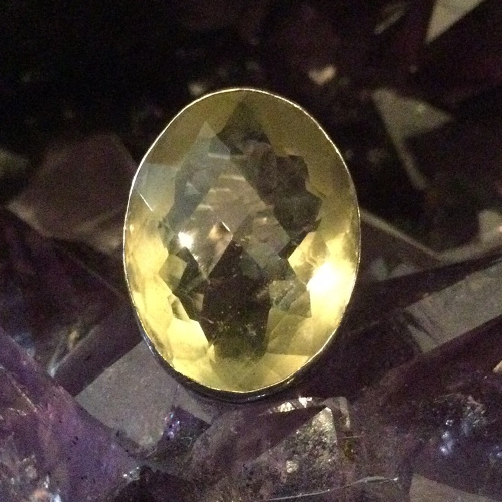 Genuine Lemon Quartz Ring Checkerboard Faceting
